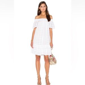 Rebecca Taylor Off-Shoulder Embroidered Gauze White Mini Dress, Revolve, Size 2